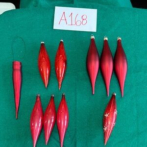 Elegant Vtg Red Christmas Ornaments Set (10)